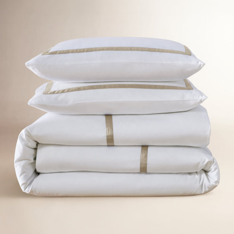 Danfield Cotton Sateen Hotel Stripe Duvet Cover Set, Cappuccino Stripe, King Duvet Cover + 2 Pillow Shams