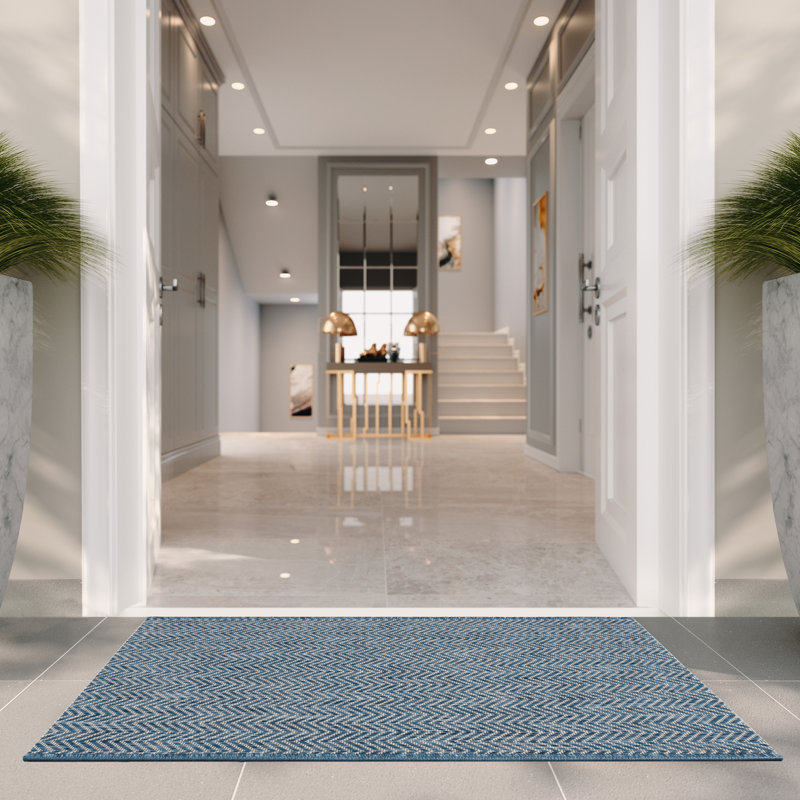 Azaad Navy/Grey Indoor/Outdoor Rug, Rectangle 61 x 109 cm