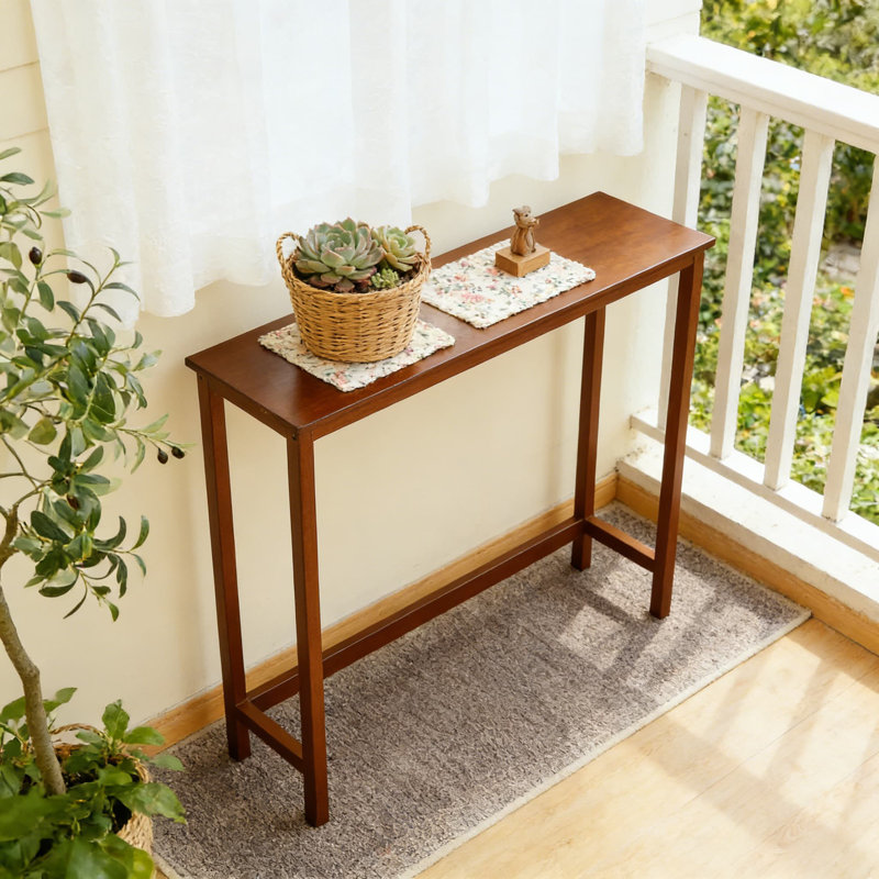 Slim Bamboo Console Table For Narrow Spaces, Solid Full-Piece Tabletop Entryway Sofa Side Table For Hallway Living Room Bedroom