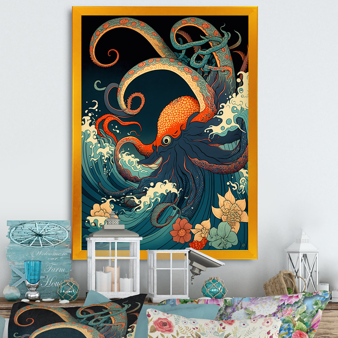 Japanese Landscape With Octopus V - Japan Wall Art Design Art