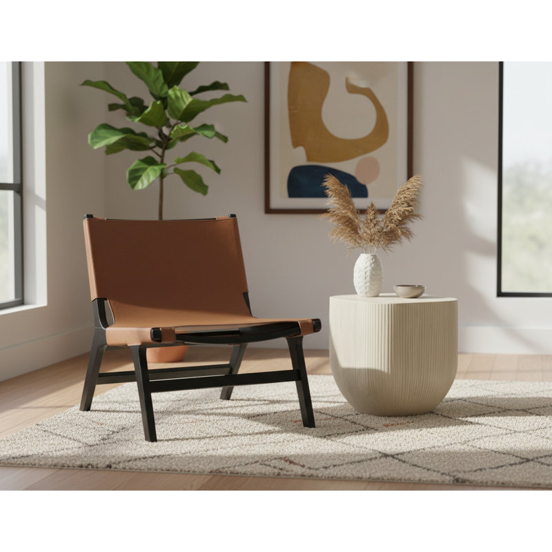 Fauteuil d'appoint en cuir Rawlins, Cuir cognac végétalien, Noir