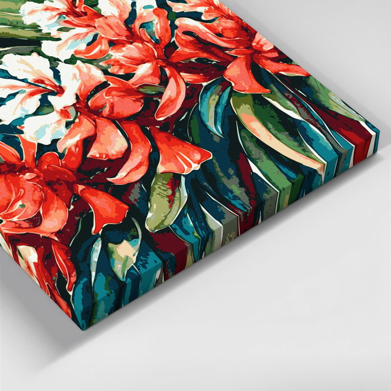 «Hawaiian Ginger Flowers», art mural sur toile grise, H 24 po x l 36 po