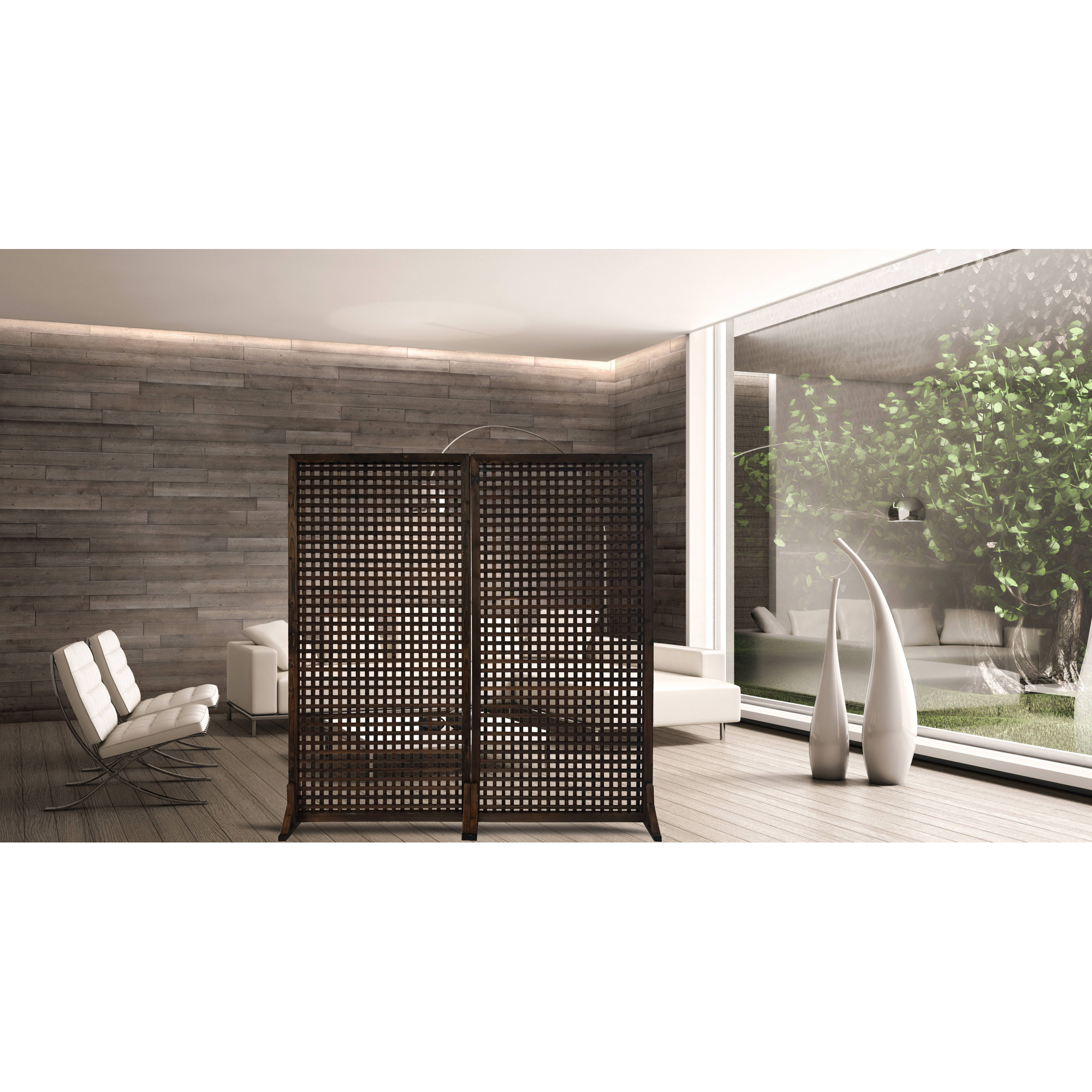 Poul 72" W X 72" H Solid Wood Single Panel Room Divider, Gray