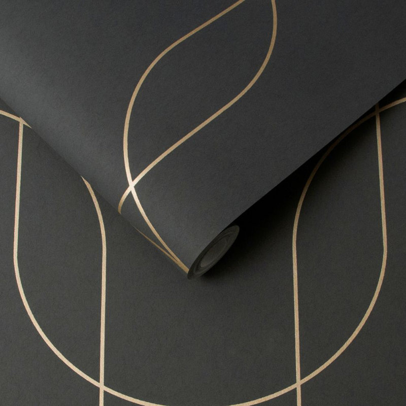 Geometric Metallic Wallpaper Double Roll, Black