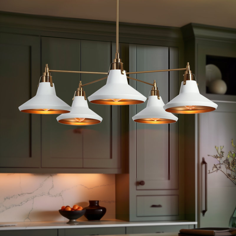 5-Light Modern Dimmable Chandelier with White and Gold Finish, Sputnik Wagon Wheel for Dining Room