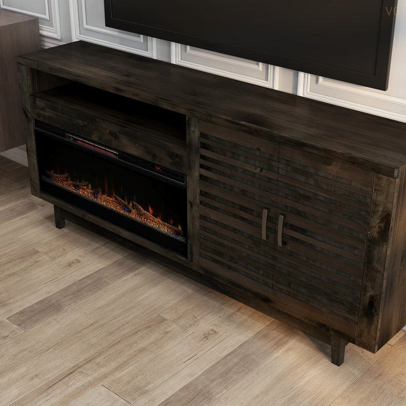 Console de 83 po avec foyer électrique pour téléviseur de 83 po ou moins, assemblage minimal, finition brun anthracite