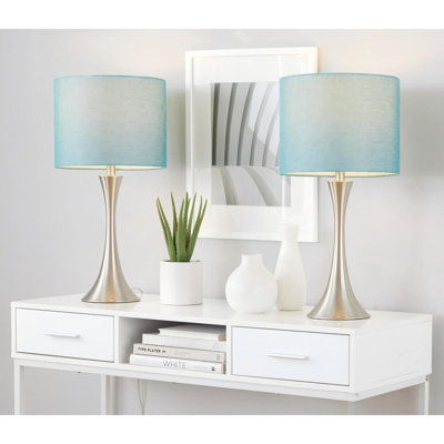 Lampe de table contemporaine en métal 24 "en nickel brossé avec abat-jour en lin turquoise texturé de Grandview Gallery - Ensemble de 2