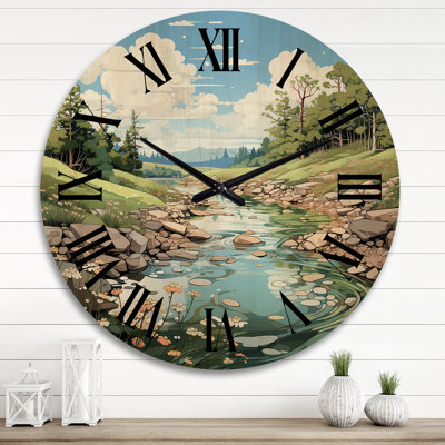 Horloge murale Coastal Creek Silver Stream II - Paysages surdimensionnés