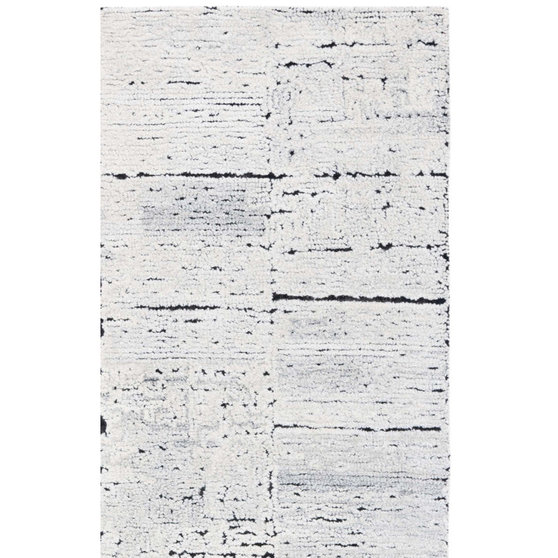 Anindita Hand Tufted Wool/Cotton Rug in Black/Ivory, Rectangle 8" x 10"
