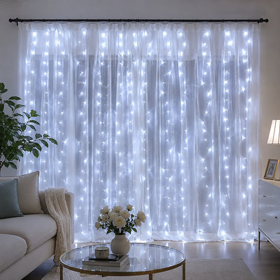 9.8ft Plug-in LED Curtain String Light with Remote Control Linkable