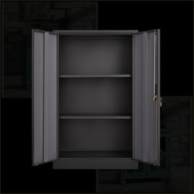 Cabinets | Metal Folding Filing Storage Cabinet with Locking Doors &amp; Adjustable Shelves | Black Steel for Home Office, Garage, School