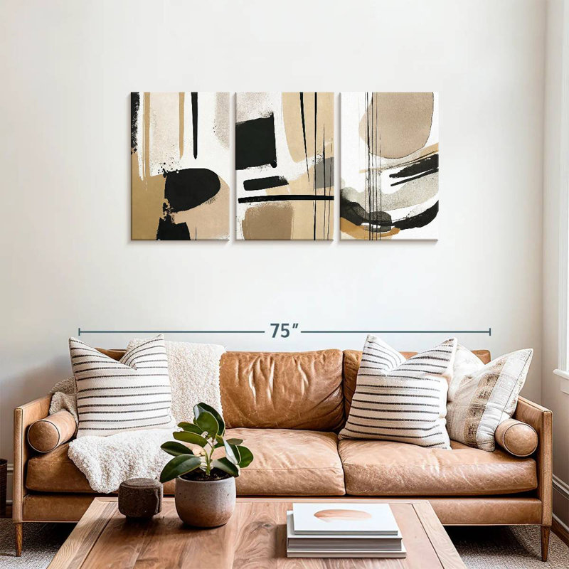 Avery beige moderne abstrait triptyque, H 27 po x l 56 po