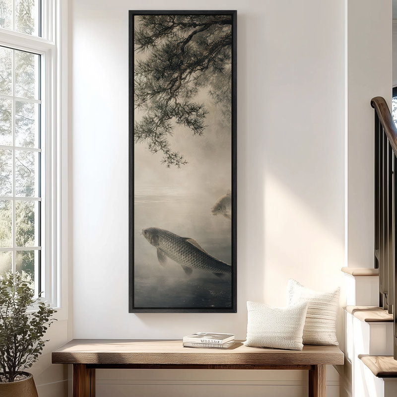 Impression sur toile encadrée, "Extra Large Misty Lake Koi Fish", H 60 po x l 20 po, Noir