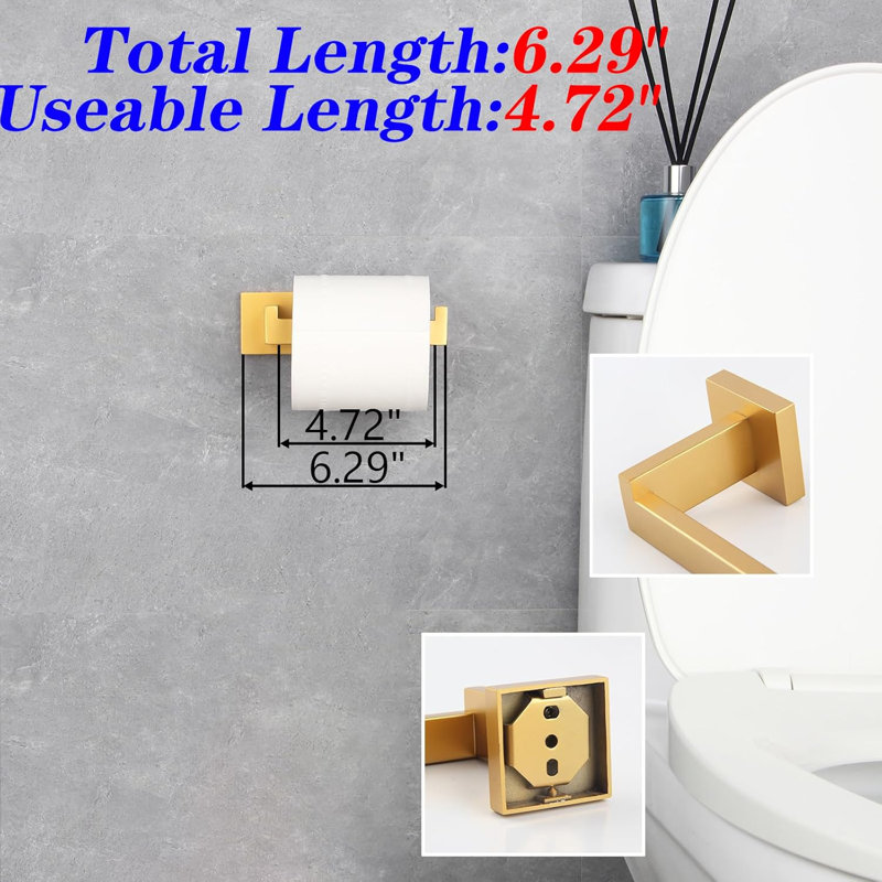 Porte-papier hygiénique mural en acier inoxydable de qualité supérieure avec un design carré moderne, Doré