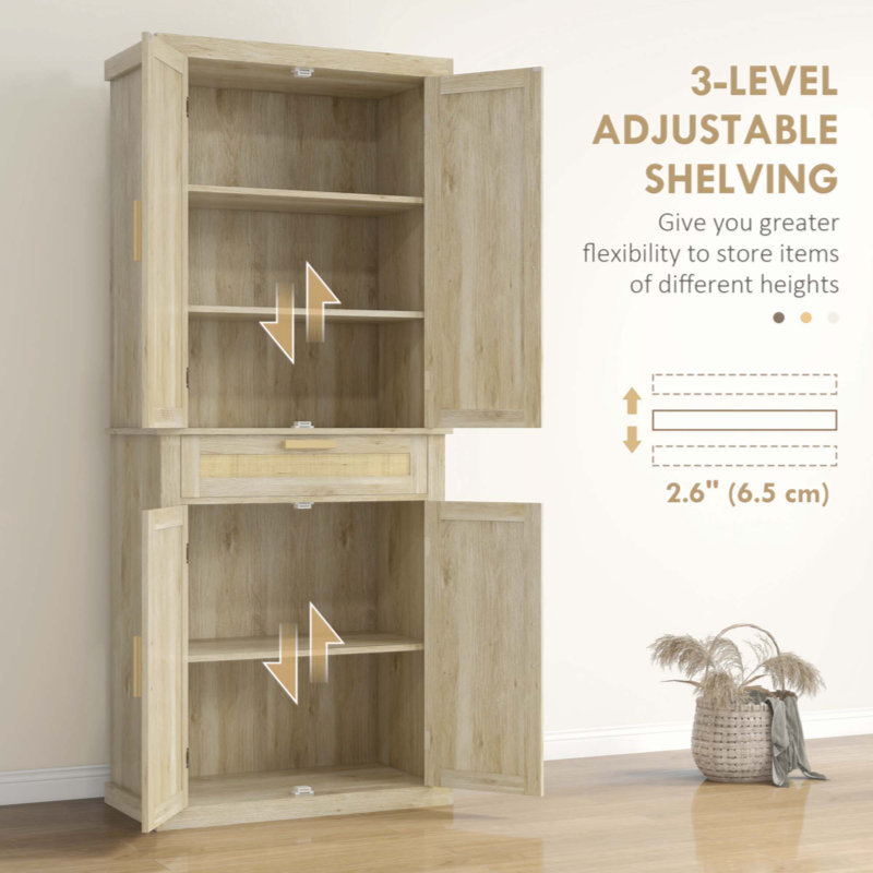Oak and Rattan 72" Tall Kitchen Pantry Storage Cabinet