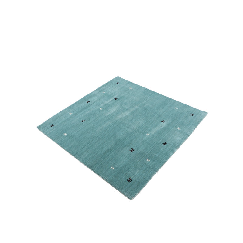 Handwoven Wool Gabbeh Uni Turquoise Rug, Square 250cm