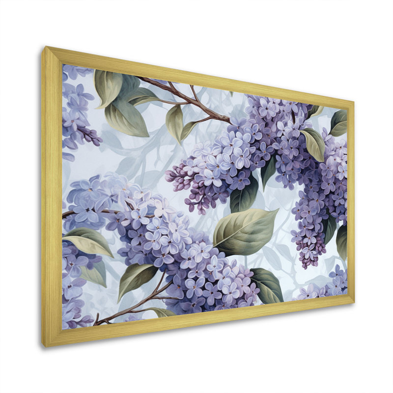 Mauve et gris, lilas, fleurs parfumées IV - art mural floral, H 16 po x l 32 po x P 1 po, Encadrement doré
