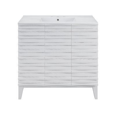 Meuble-lavabo en chêne blanc Cascade 36 po avec comptoir en céramique blanc à 3 trous