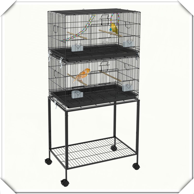 Double Stackable Bird Cage with Stand Wheels Tray Storage Shelf
