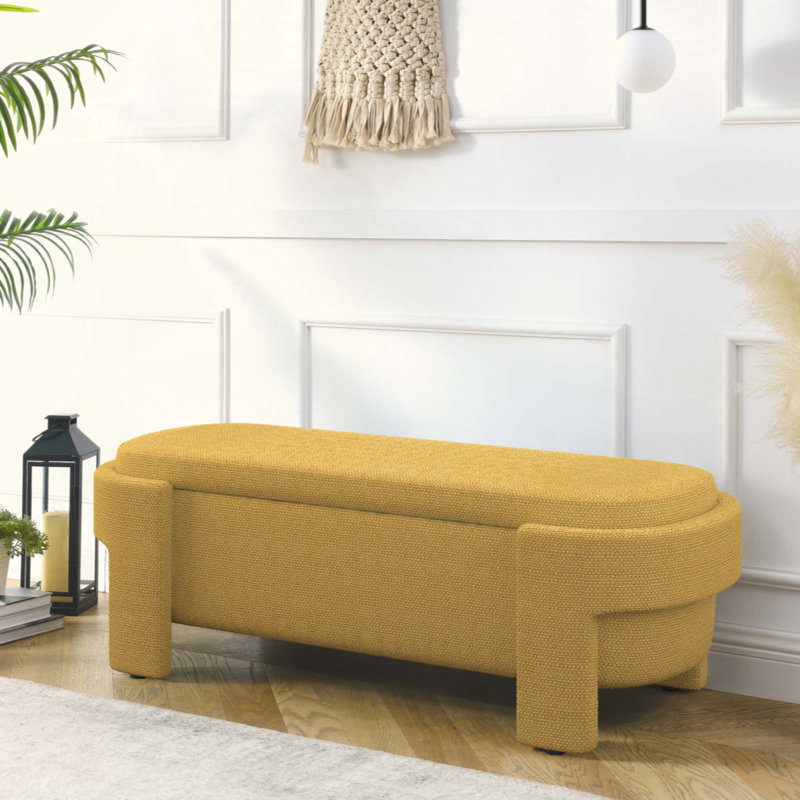 Cineus Oval Fabric Upholstered Storage Ottoman, Yellow