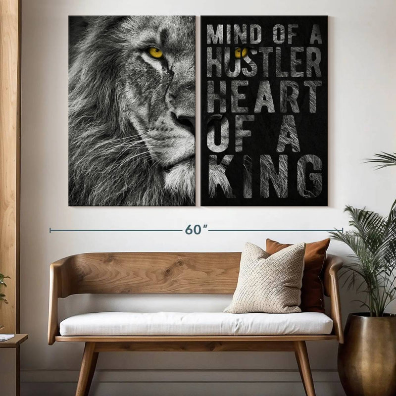 «Lion Hustler Inspirational Quote», reproduction d'art sur toile, H 39 po x l 53 po x P 1,25 po