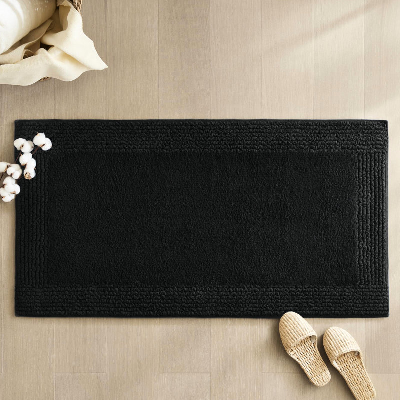 1 Pcs 17x24" 100% Cotton Reversible Black 3000 Gsm Bath Rug - Superior Plushness, Long Lasting, Easy To Clean, Medium Pile Luxurious Feel, Machine Washable,