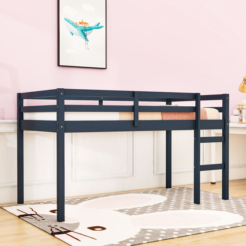 Lit mezzanine simple avec caractéristiques de sécurité améliorées et échelle, Bleu