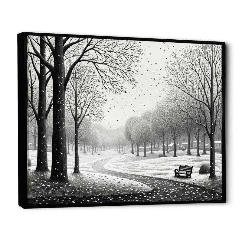 «Countryside Winter Park», impression monochrome sur toile, H 34 po x l 44 po x P 1,5 po, Cadre flottant noir
