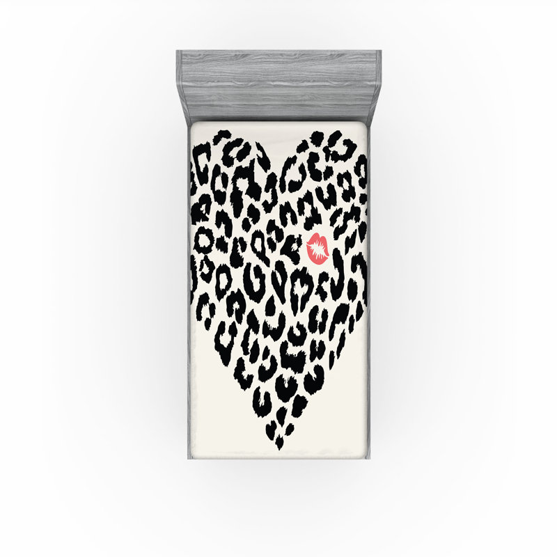 Drap-housse orange Ambesonne, Drap-housse de taille simple, Imprimé animal crème / noir / corail