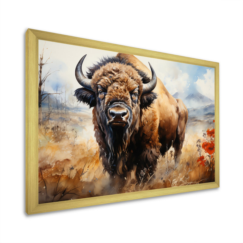 " Brown Prairies Bisons Domain ", Gold Single Picture Framed, 16" H x 32" W x 1" D