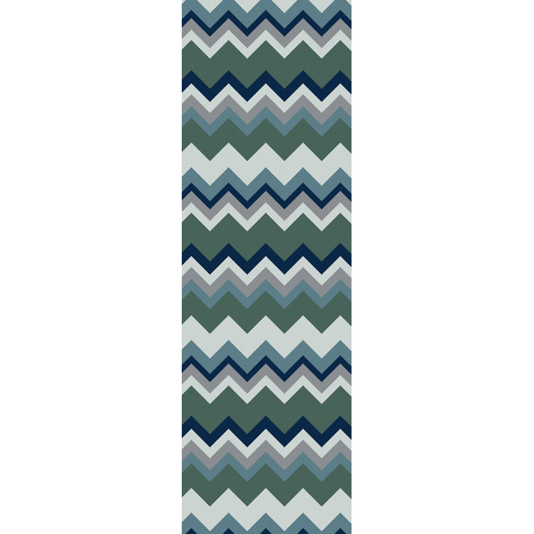 Tapis vert / gris en laine tissé à la main Diego Chevron