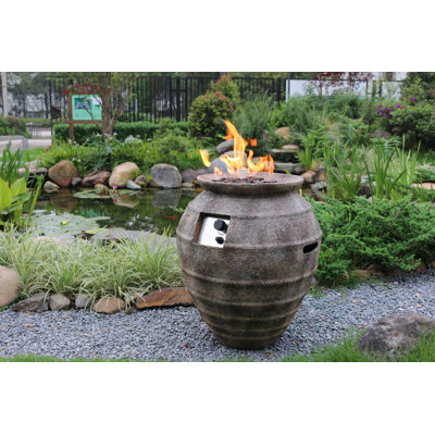 Pompeii 26" Outdoor Concrete Barrel Fire Pit 40,000 BTU - Includes Lava Rocks & PVC Cover