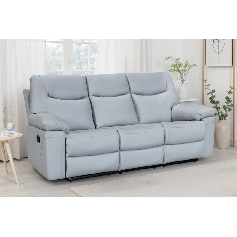 Blinera Faux Leather Reclining Sofa, Light Grey, 3