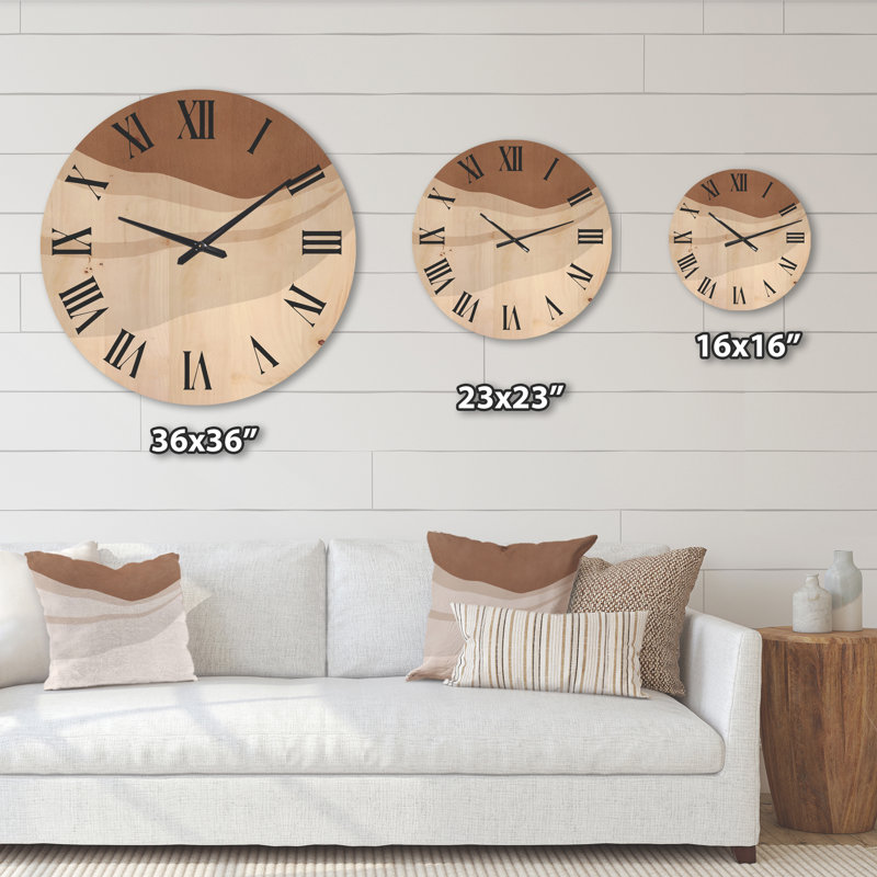 Horloge murale moderne en bois - formes terre cuite et ivoire avec effet usé, Très grand