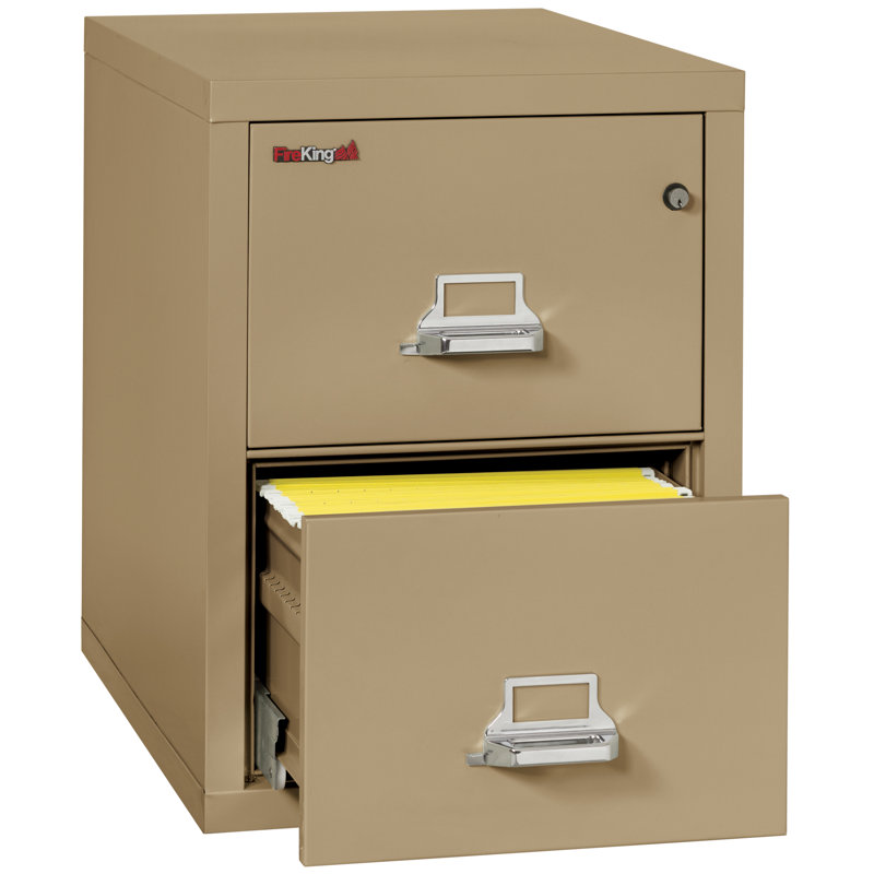 Fireproof 2 -Drawer Steel File Cabinet, Sand, Key Lock, 17.69"W