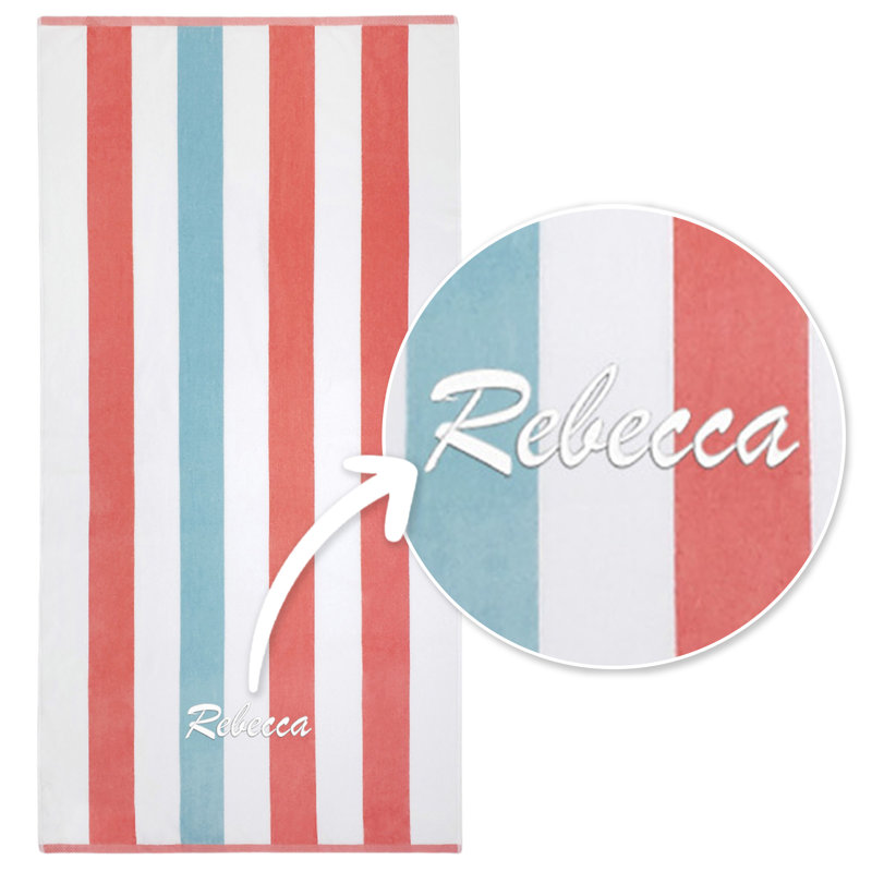 Broderie personnalisée de serviettes de plage, 100% coton, velours, rayé et surdimensionné 35 po x 70 po, Oui, Orange