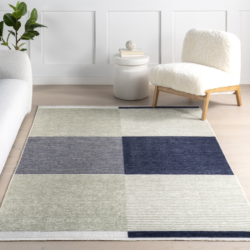 Tapis géométrique lavable à la machine Olivette, Rectangle 7 pi 10 po x 10 pi