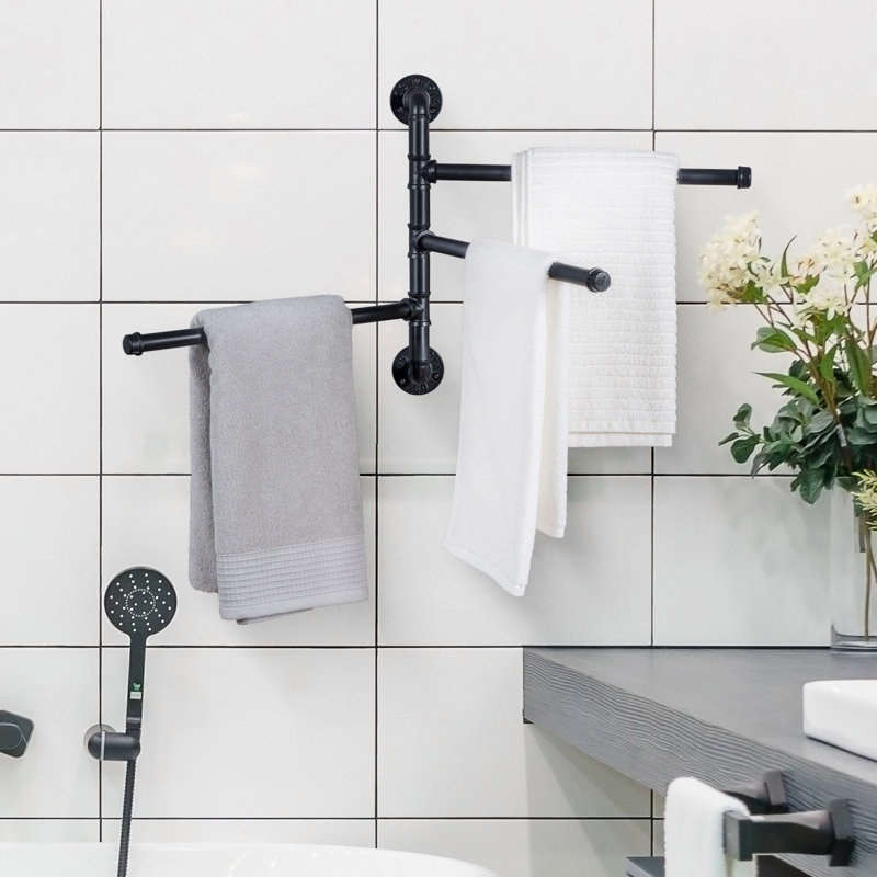 Industrial Black Metal 3-Arm Swivel Wall Towel Rack