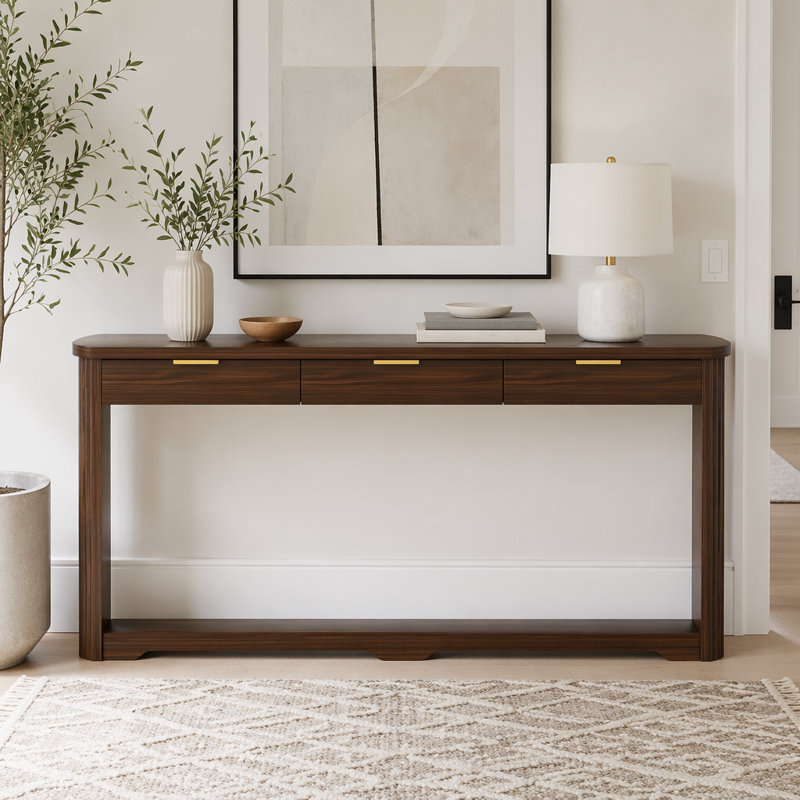 70.1" Wavy-Patterned Storage  Console Table,Sofa Table, Walnut