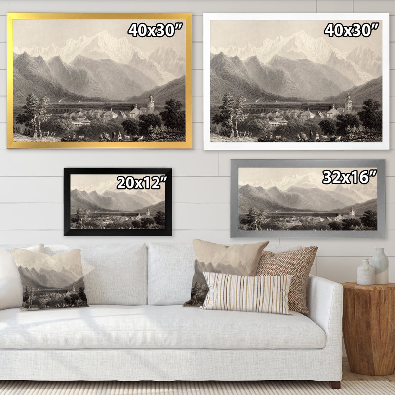 Mont Blanc monochrome - impression sur toile, H 24 po x l 32 po, Cadre doré