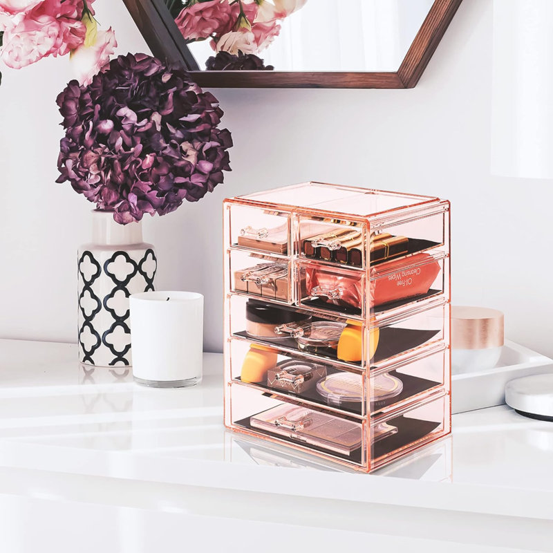 Rangement à 7 tiroirs pour maquillage et bijoux, Rose