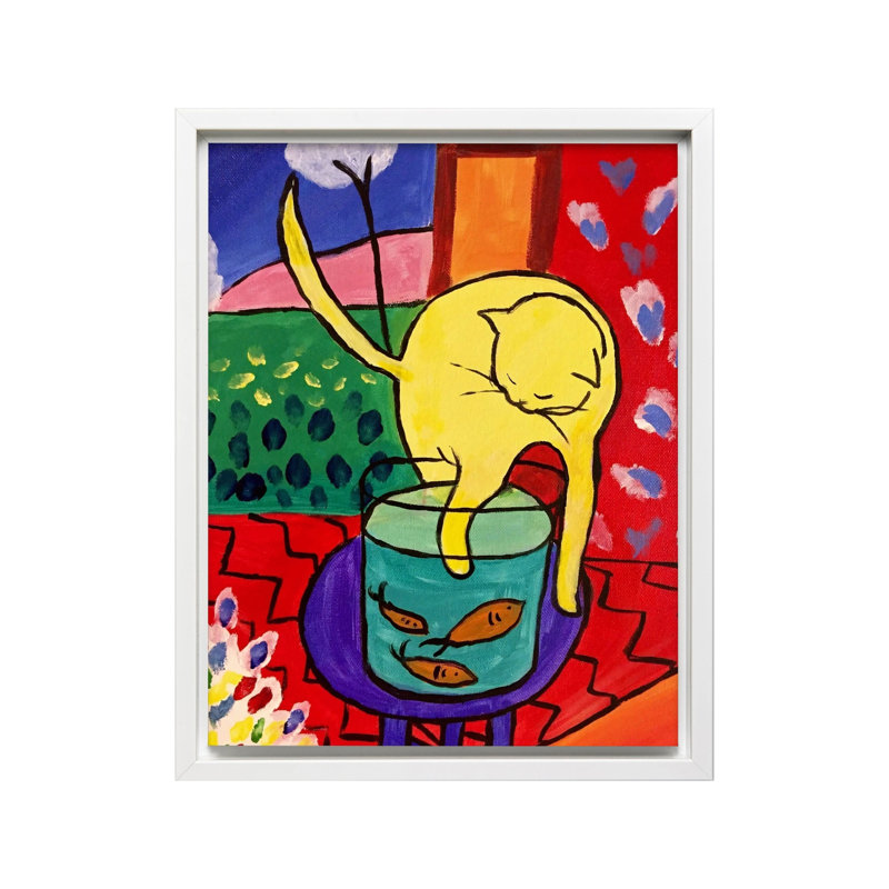 Henri Matisse - Chat avec poisson rouge n ° 1, H 24 po x l 32 po, Canevas, Encadrement blanc