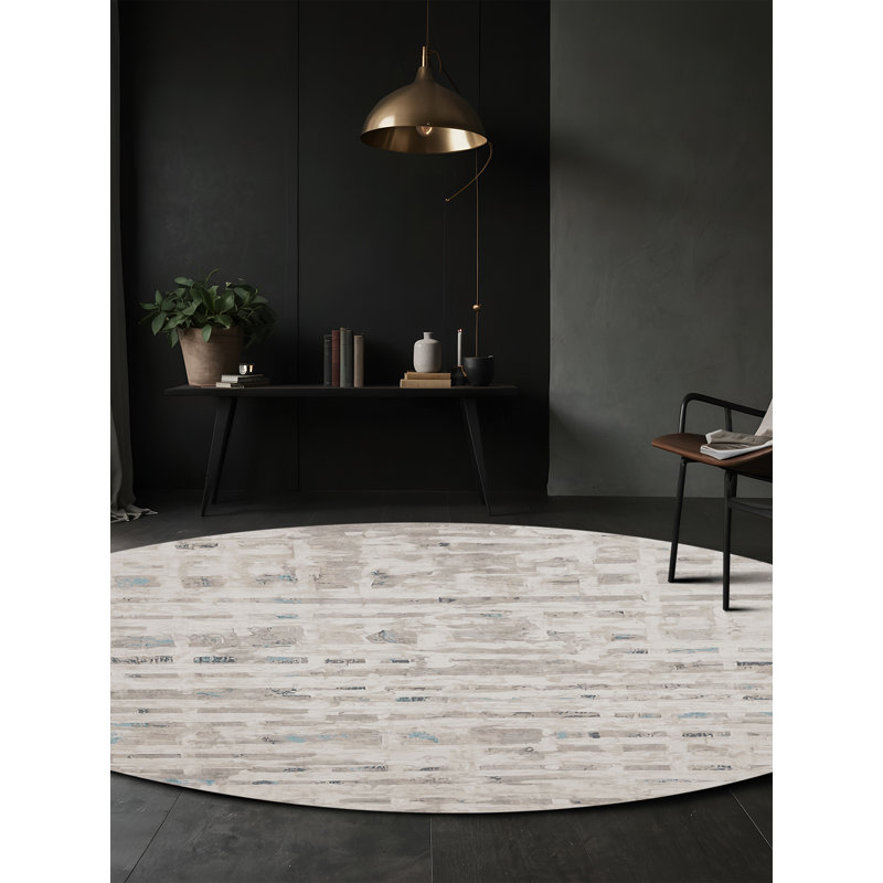 Machine Washable Gray Area Rug, Round 4'