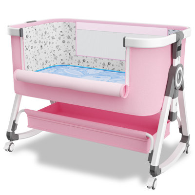 Berceau 3 en 1, berceau de chevet pour bébé, couchette de chevet à hauteur réglable avec roues verrouillables et moustiquaires
