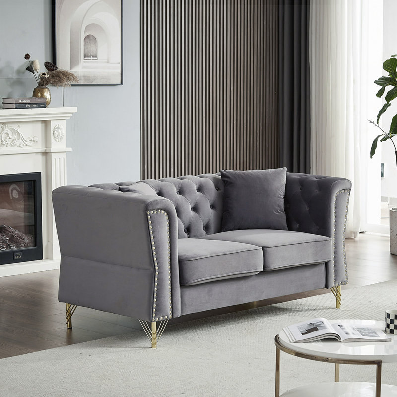 Canapé capitonné en velours 60,2 po, Gris