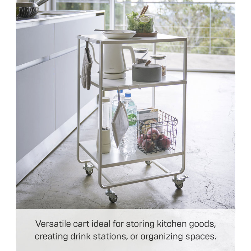 Sleek White 3-Tier Rolling Kitchen Cart with Storage Hooks