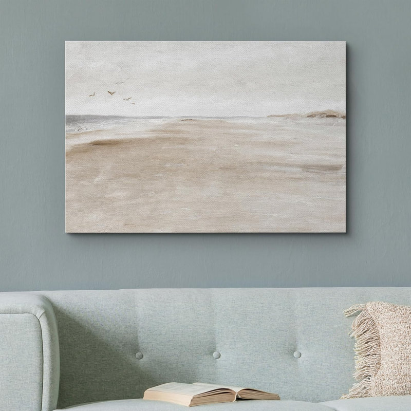 Minimal Landscape Sandy Beach Coastal Abstract Seascape Minimalist Neutral Decor Large Framed Canvas Print Wall Art
