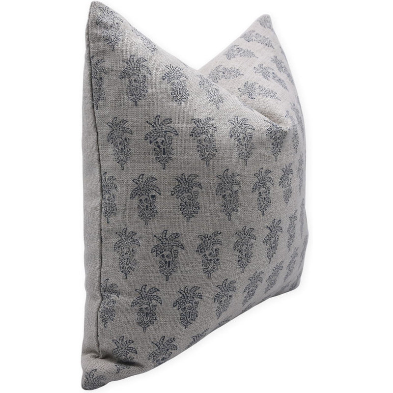 Block Print Throw Pillow Cover MNHGRTLSquare, Square 16", Green Floral 2