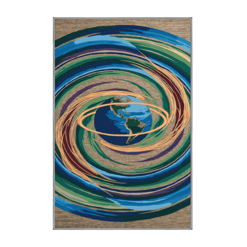 Machine Washable Space Brown Area Rug, Rectangle 5' x 8'
