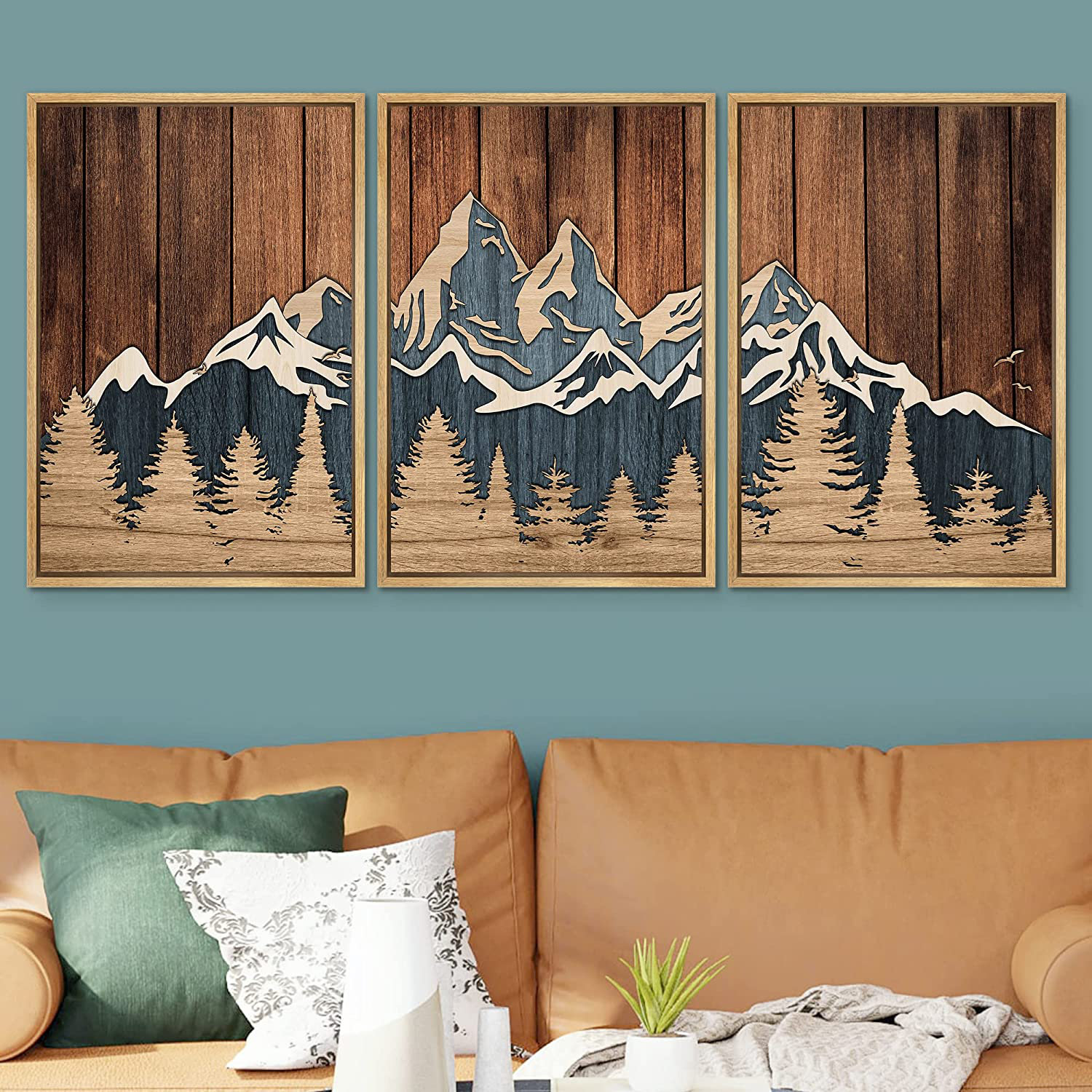 SIGNLEADER Large Canvas Wall Art Print Print Blue, White & Brown Mountain  Forest Nature Wilderness Illustrations Minimalism Rustic Landscape Colorful  For Living Room, Bedroom, Office On Canvas 5 Pieces Print